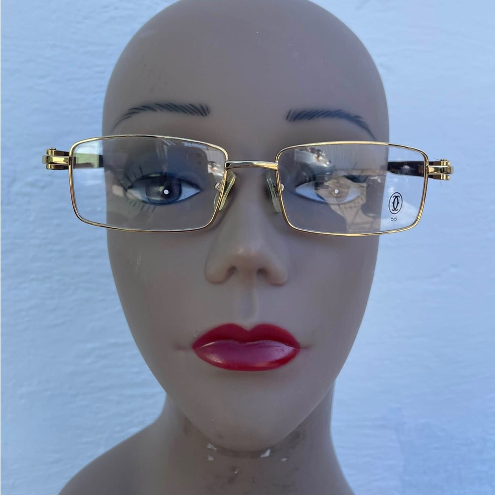 Cartier Gold Rectangular Women's Glasses with Clear Lenses